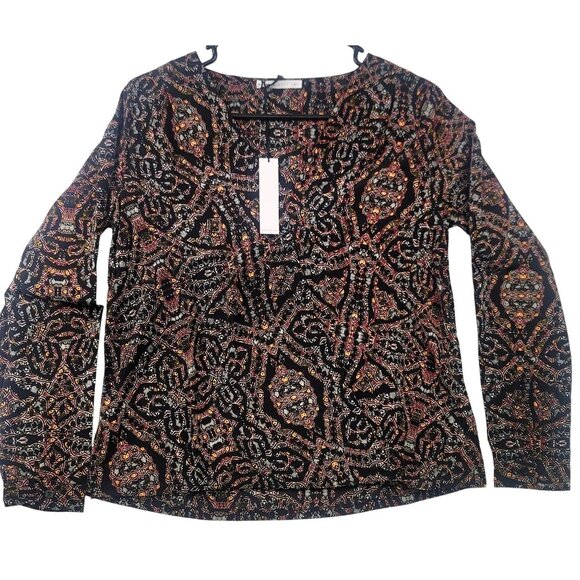 Three Eighty Two Women Small Long Sleeve Geo Faux Wrap Blouse Vibrant Multicolor - Picture 1 of 6